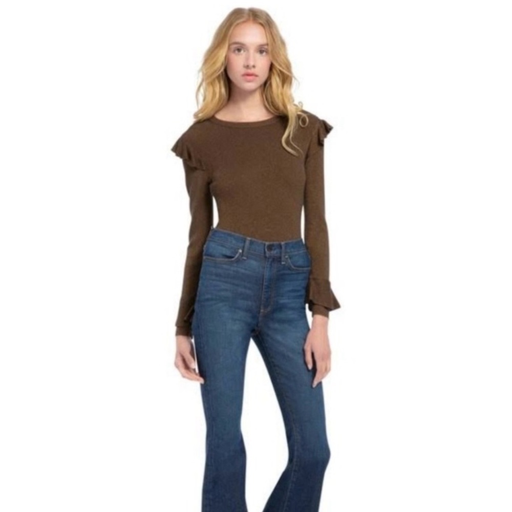ALICE + OLIVIA - Bronze Metallic Mittie Ruffled Pullover Sweater Size XS